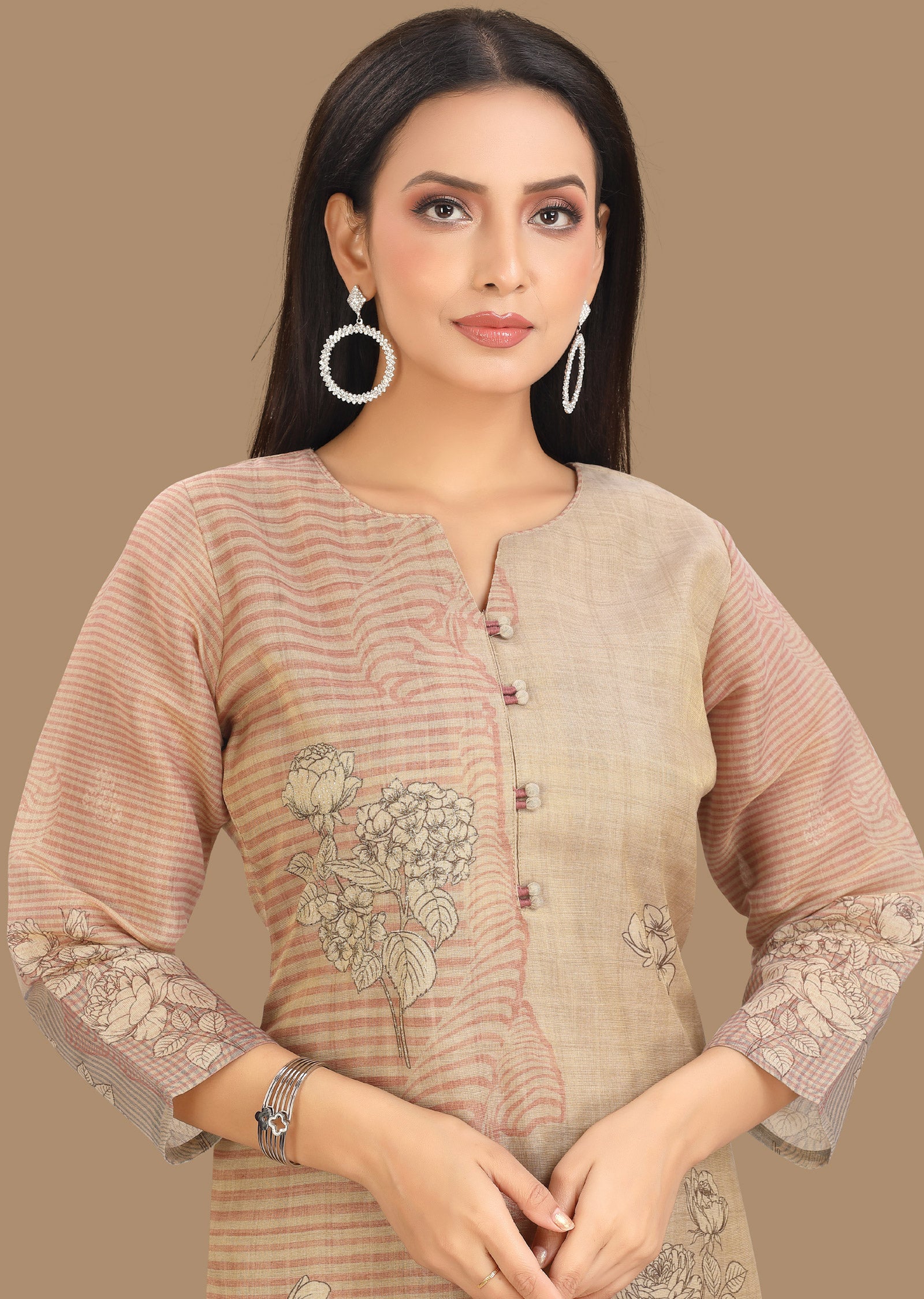 Fawn Tissue Silk Kurti Straight Cut