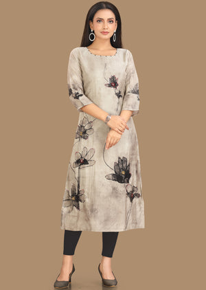 Grey Dola Silk Kurti Straight Cut