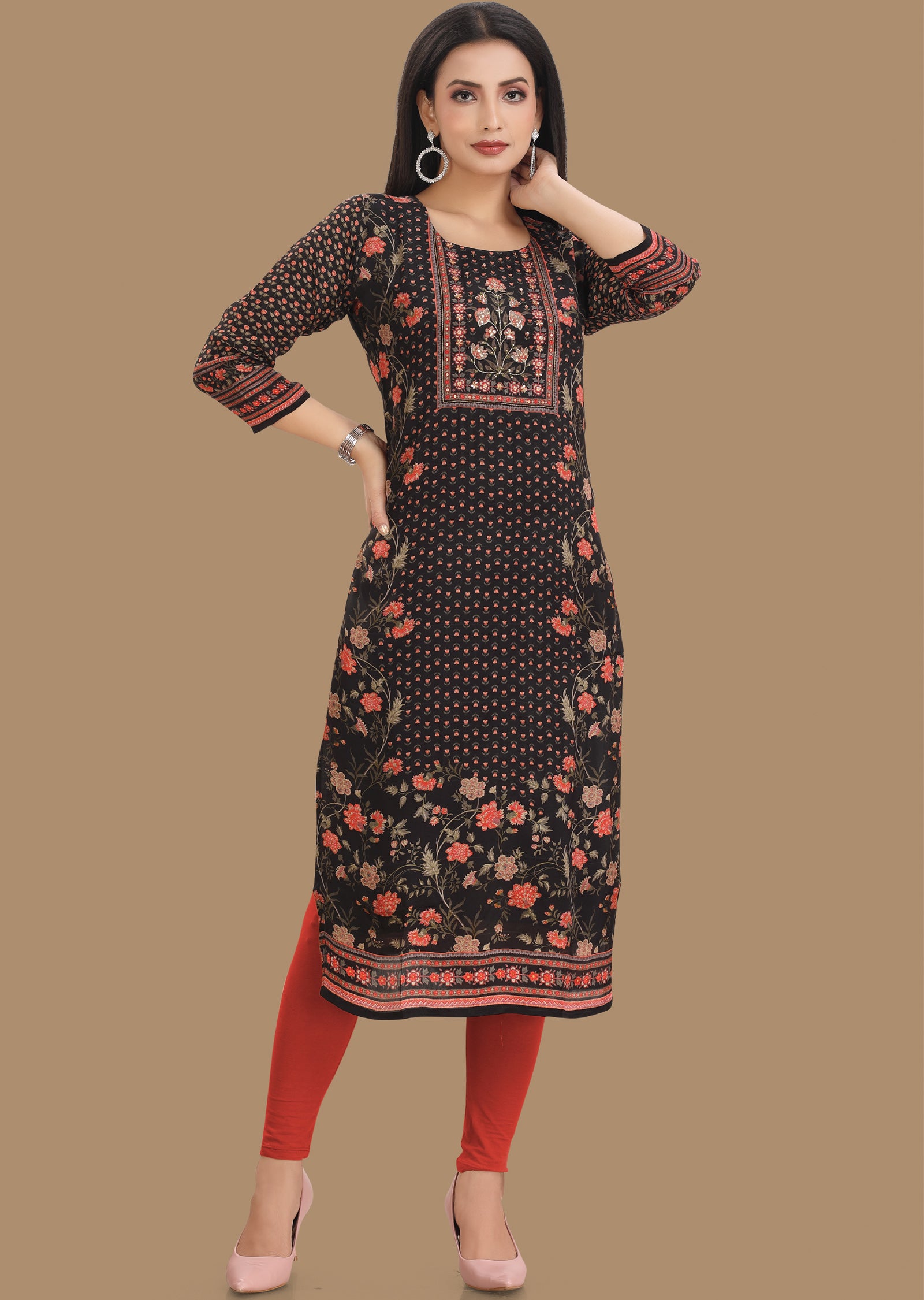 Black Crepe Kurti Straight Cut