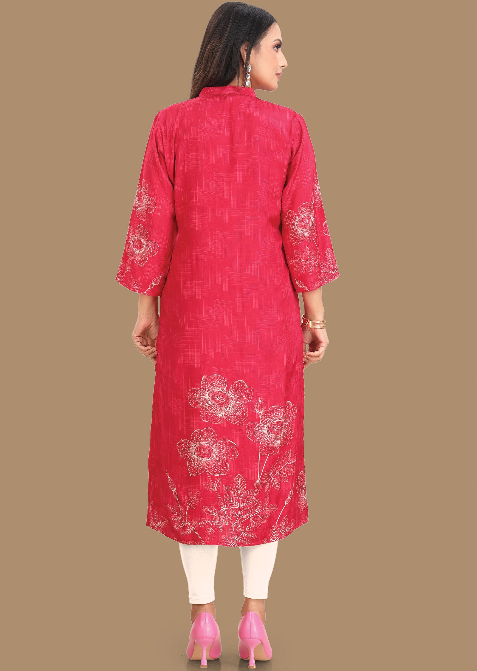 Rani Pink Dola Silk Kurti Straight Cut