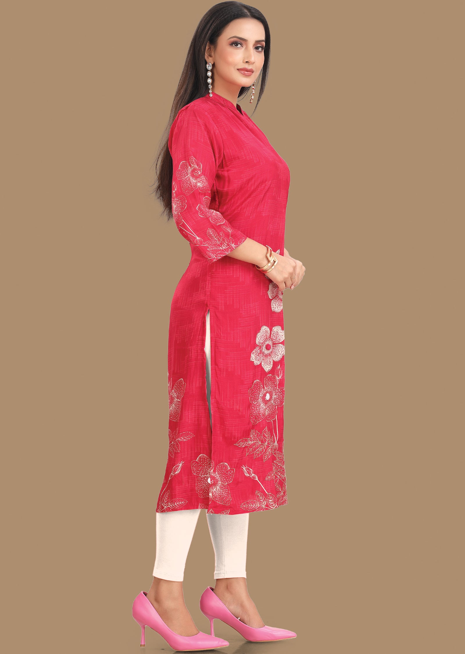 Rani Pink Dola Silk Kurti Straight Cut