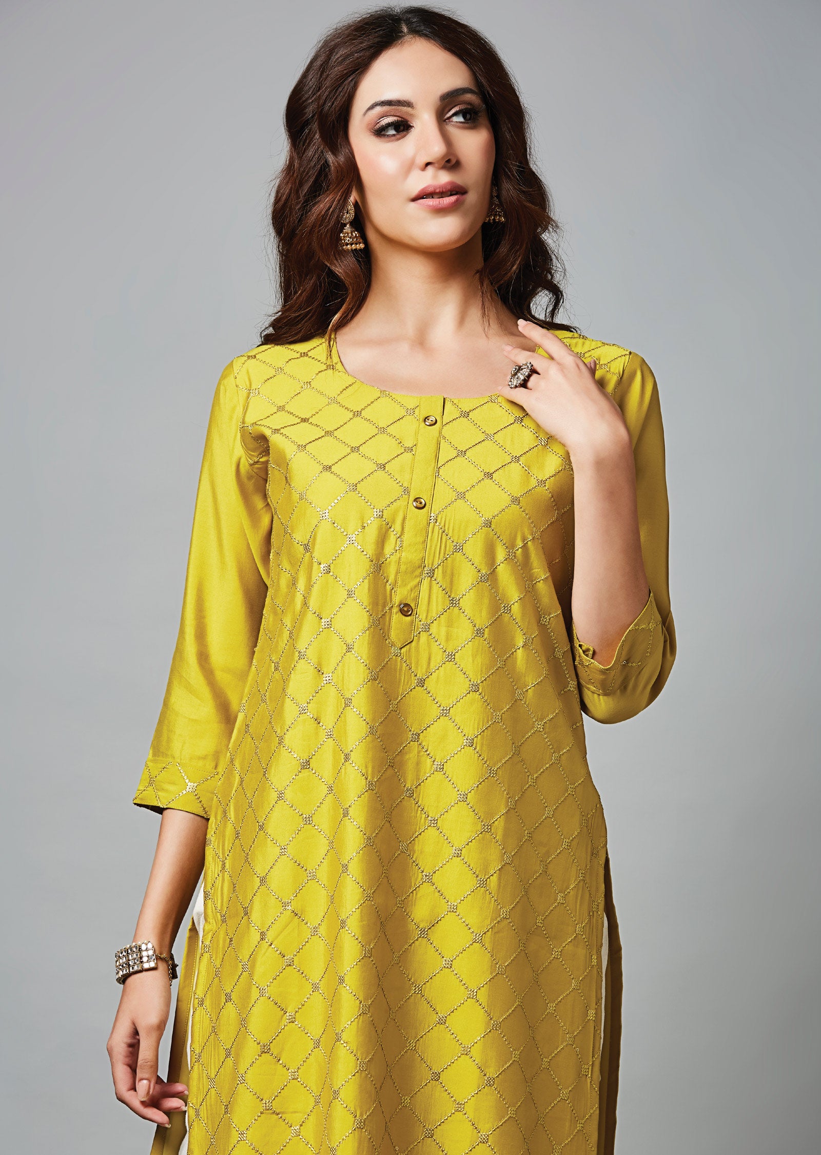 Yellow Chanderi Straight Cut