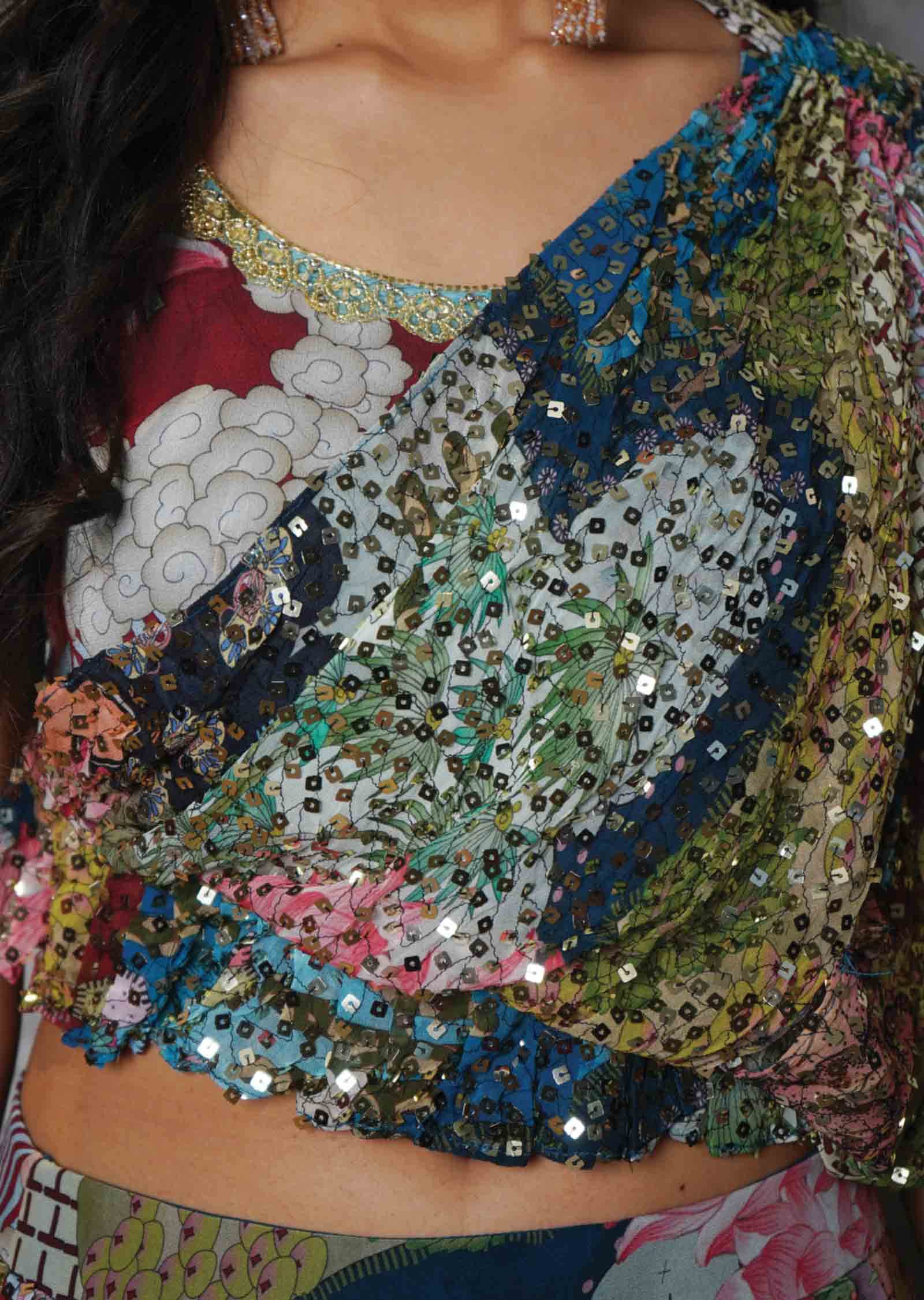 Multi color Georgette Sequins Crop Top