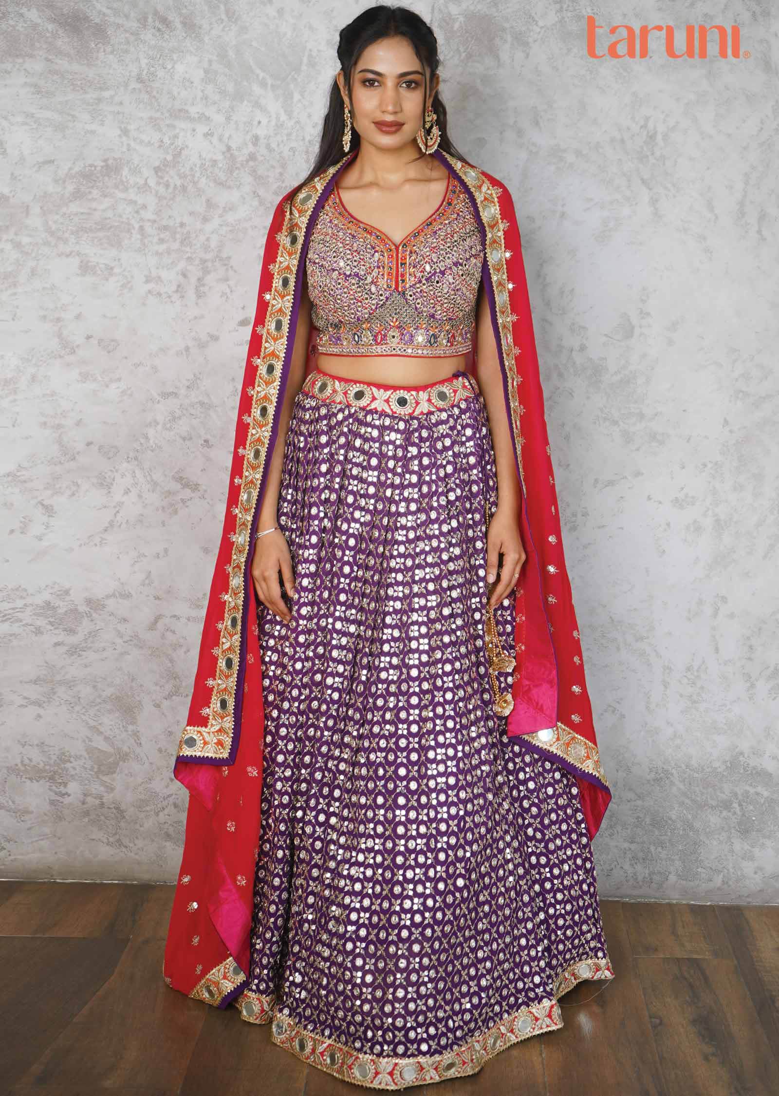 Purple Silk/Georgette Embroidered lehenga