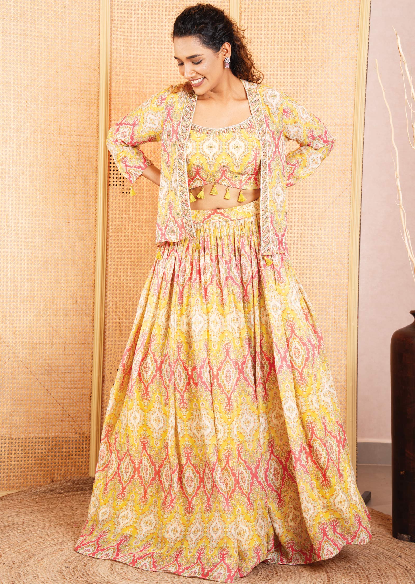 Yellow & Pink Chinnon Embroidered Co-Ord Set