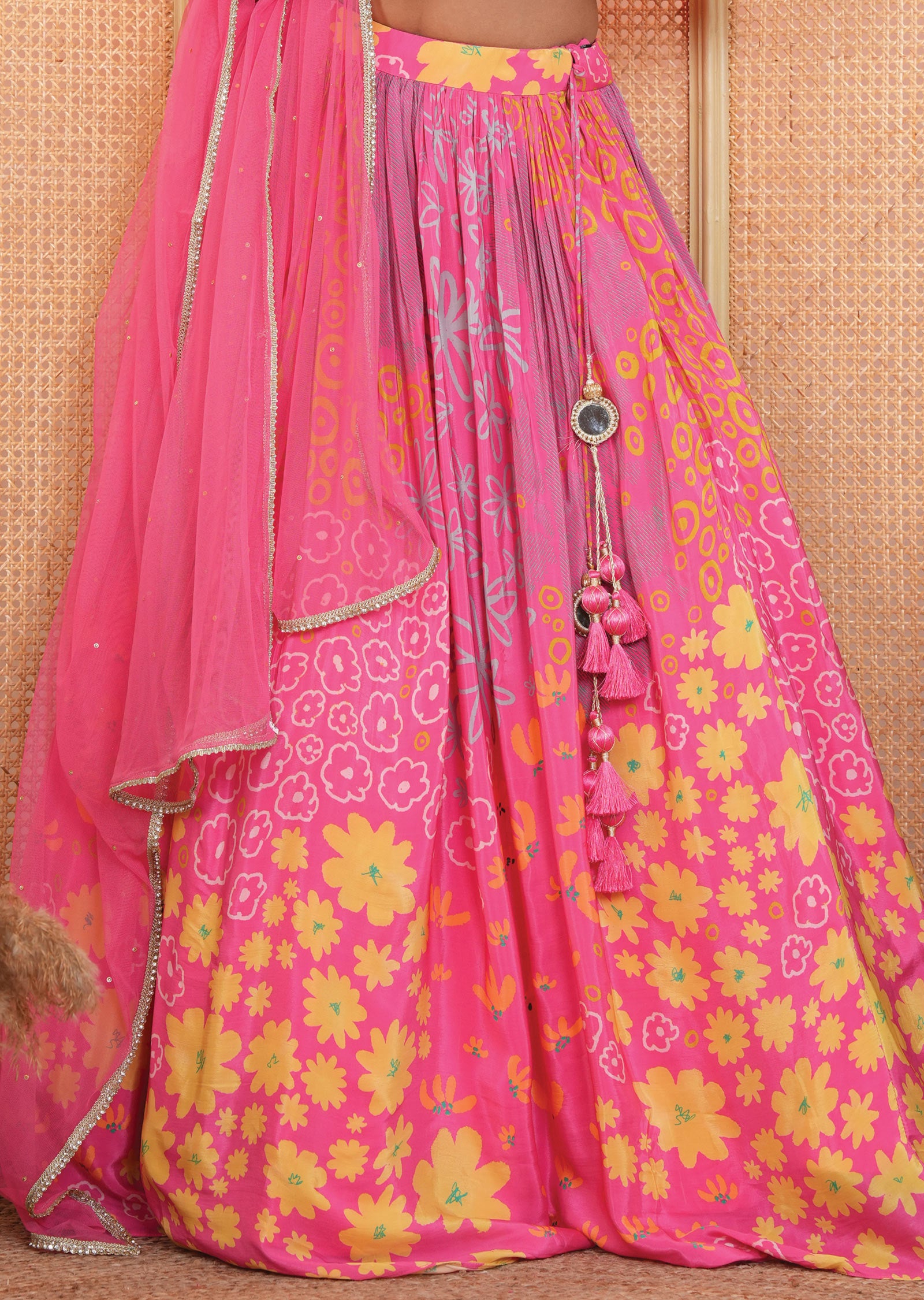 Rani Pink Crepe Printed Lehenga Set