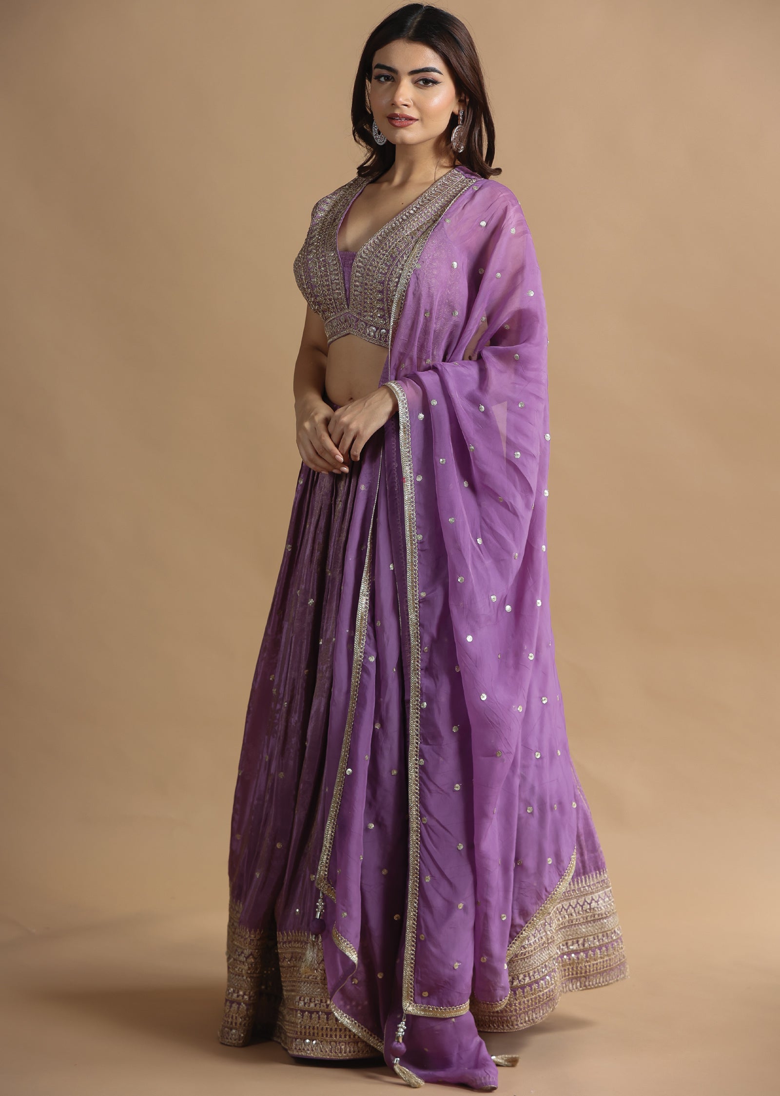 Lavender Tissue Silk Lehenga Set