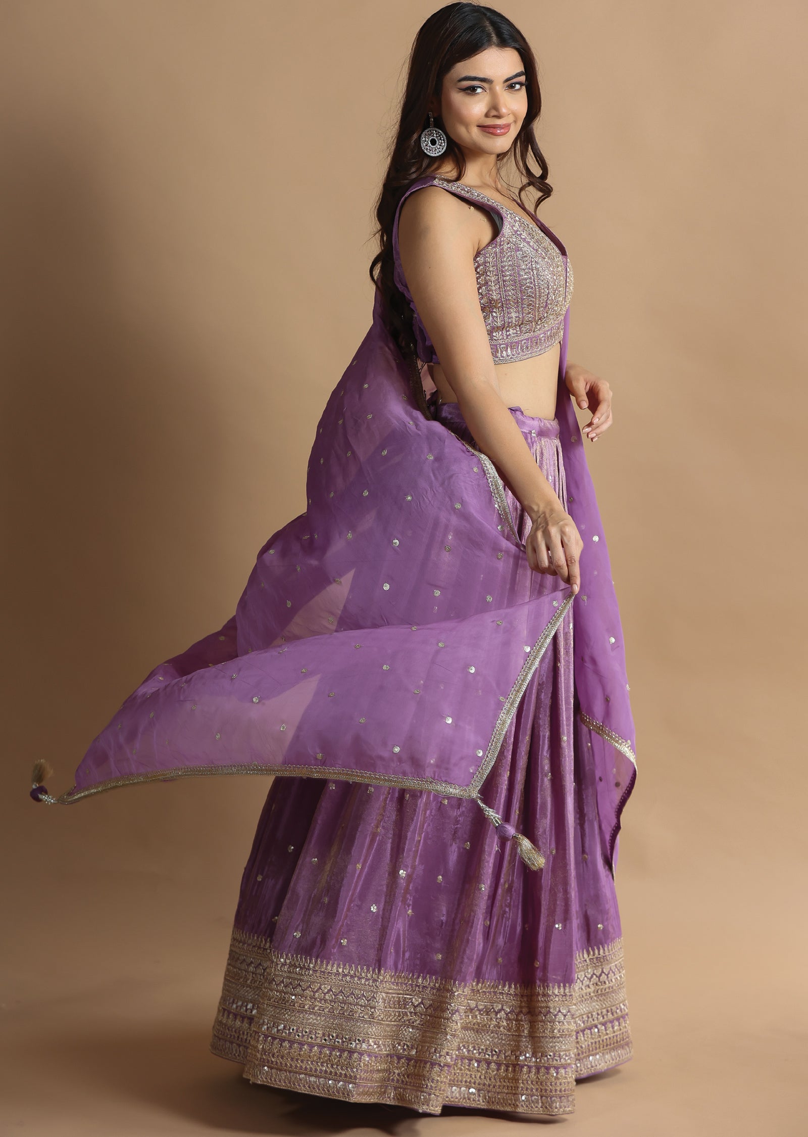 Lavender Tissue Silk Lehenga Set