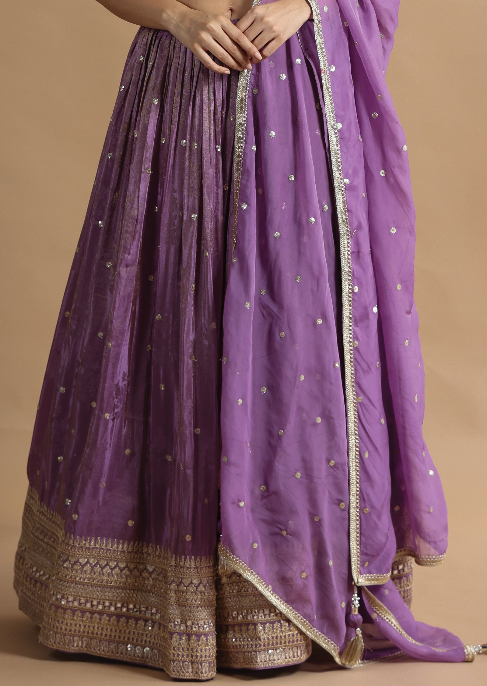 Lavender Tissue Silk Lehenga Set