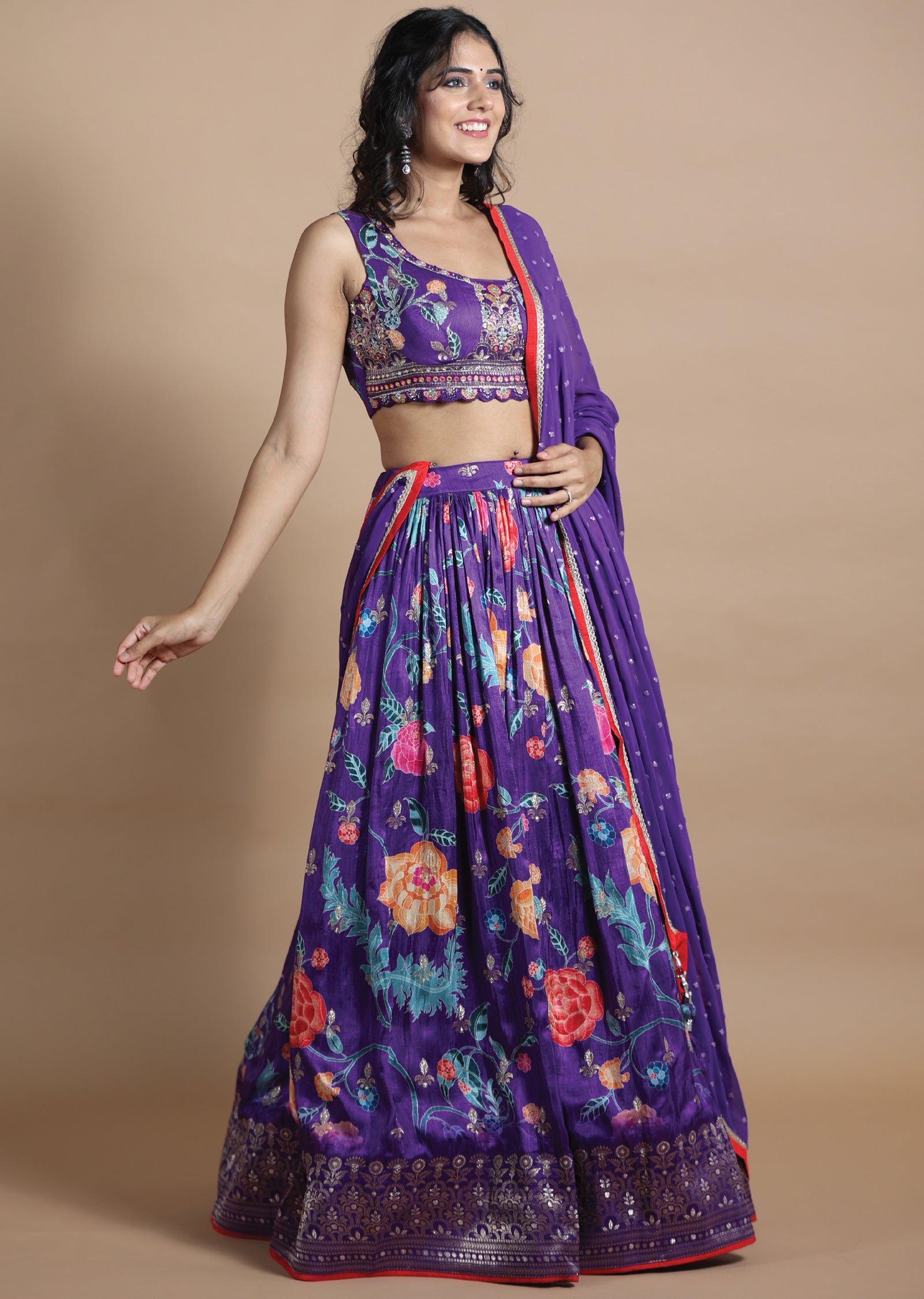 Purple Silk Lehenga Set