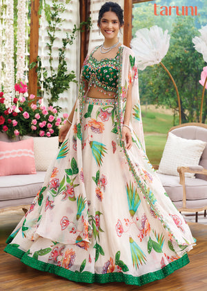 Green Silk/Net/Organza Lehenga Set