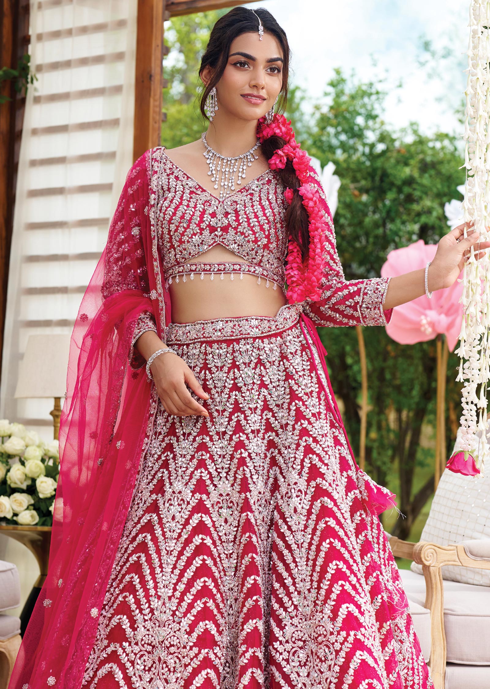 Rani Pink Net Lehenga Set