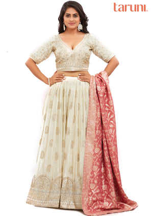 Cream Tissue Silk Lehenga Set