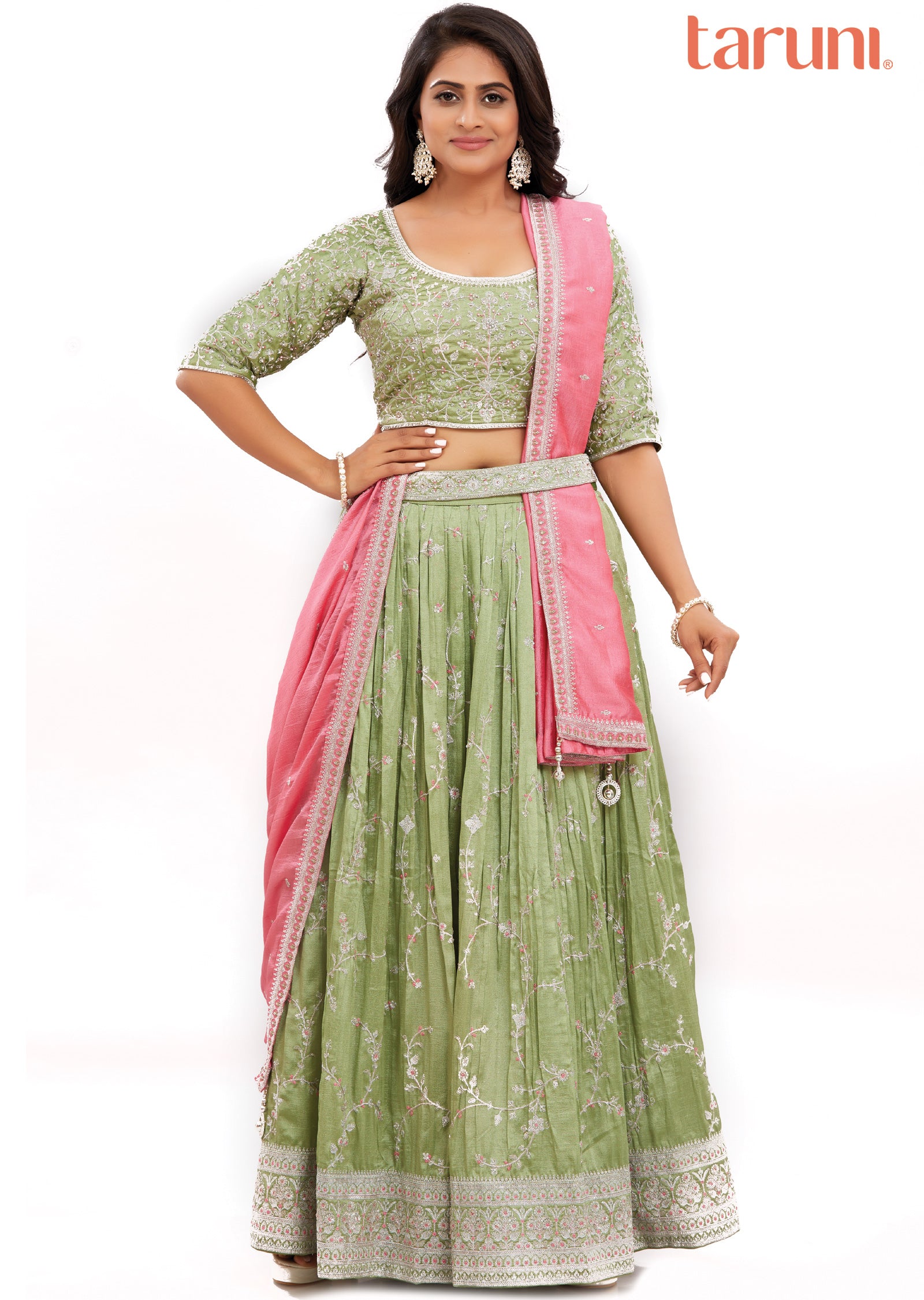 Light Mehndi Green Silk Lehenga Set