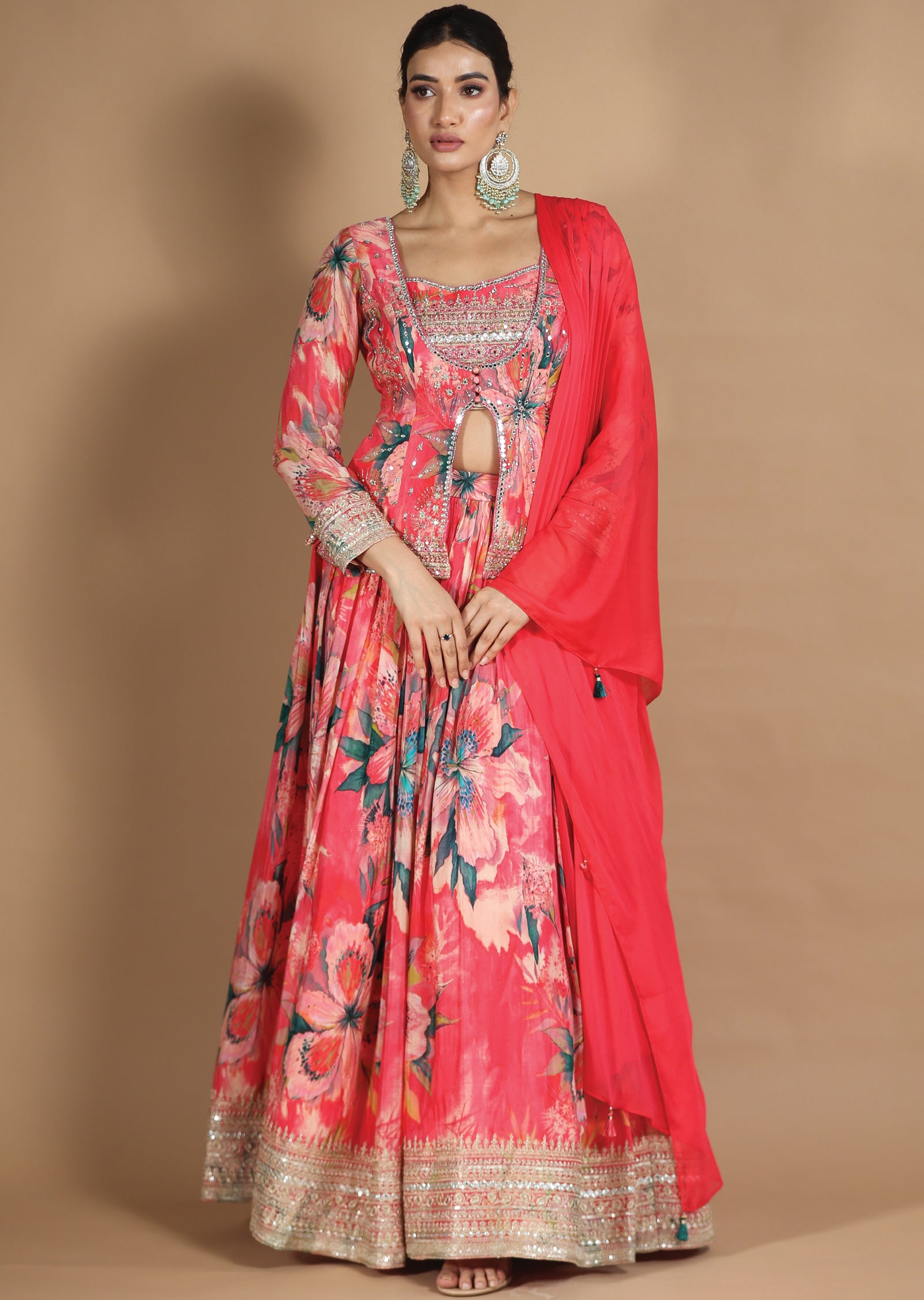 Pink Chinnon Lehenga Set