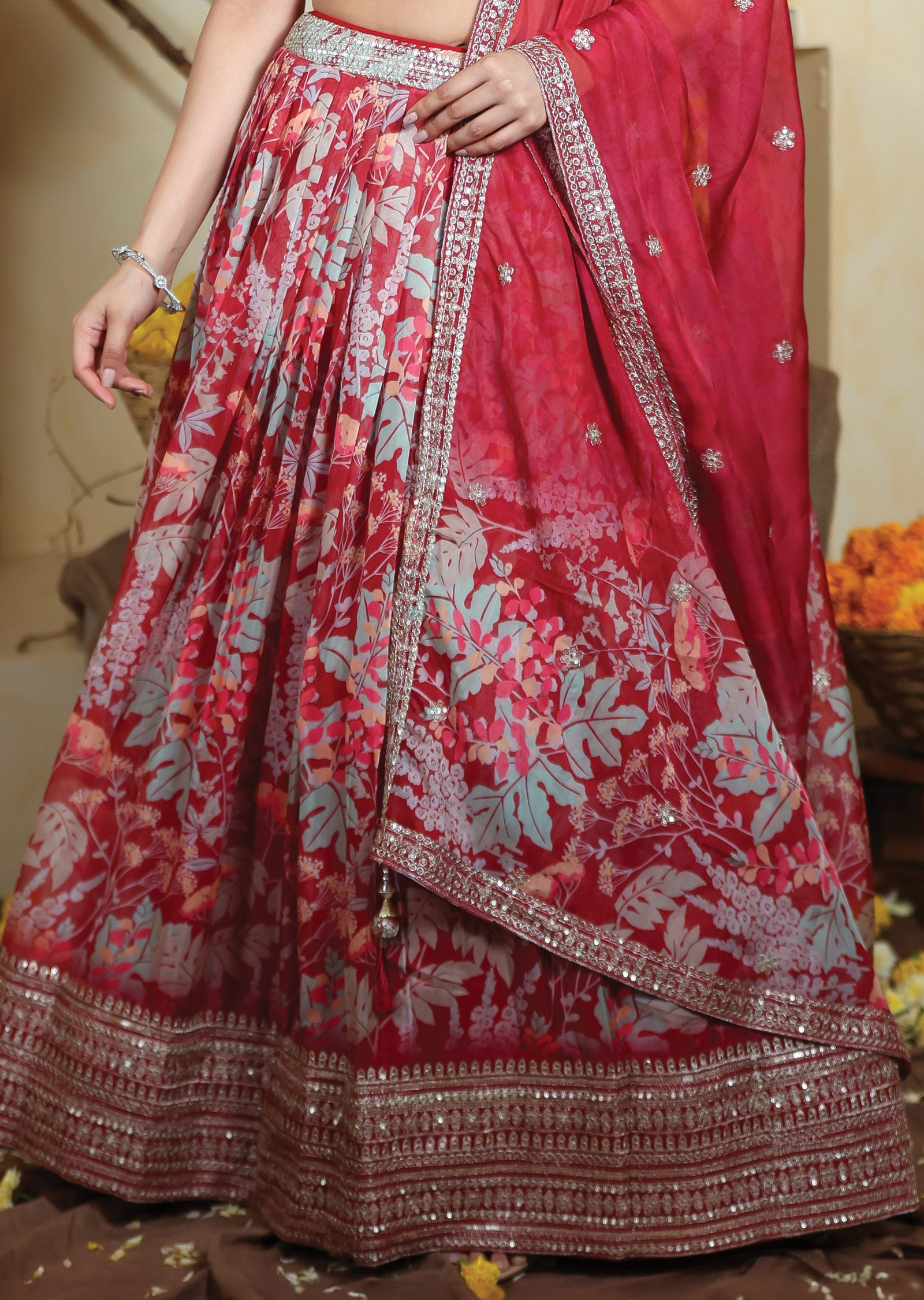 Maroon Georgette/Organza Lehenga Set