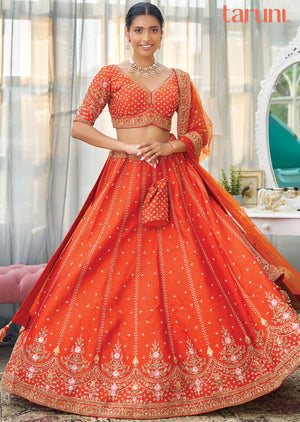 Orange Silk Lehenga Set