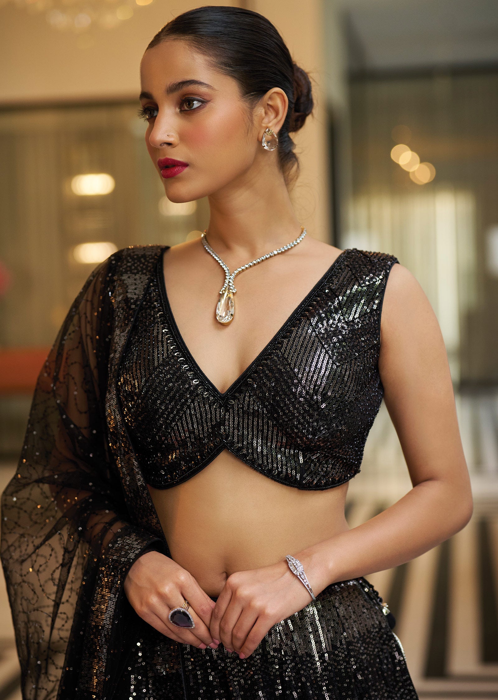 Black Net/Georgette Lehenga Set