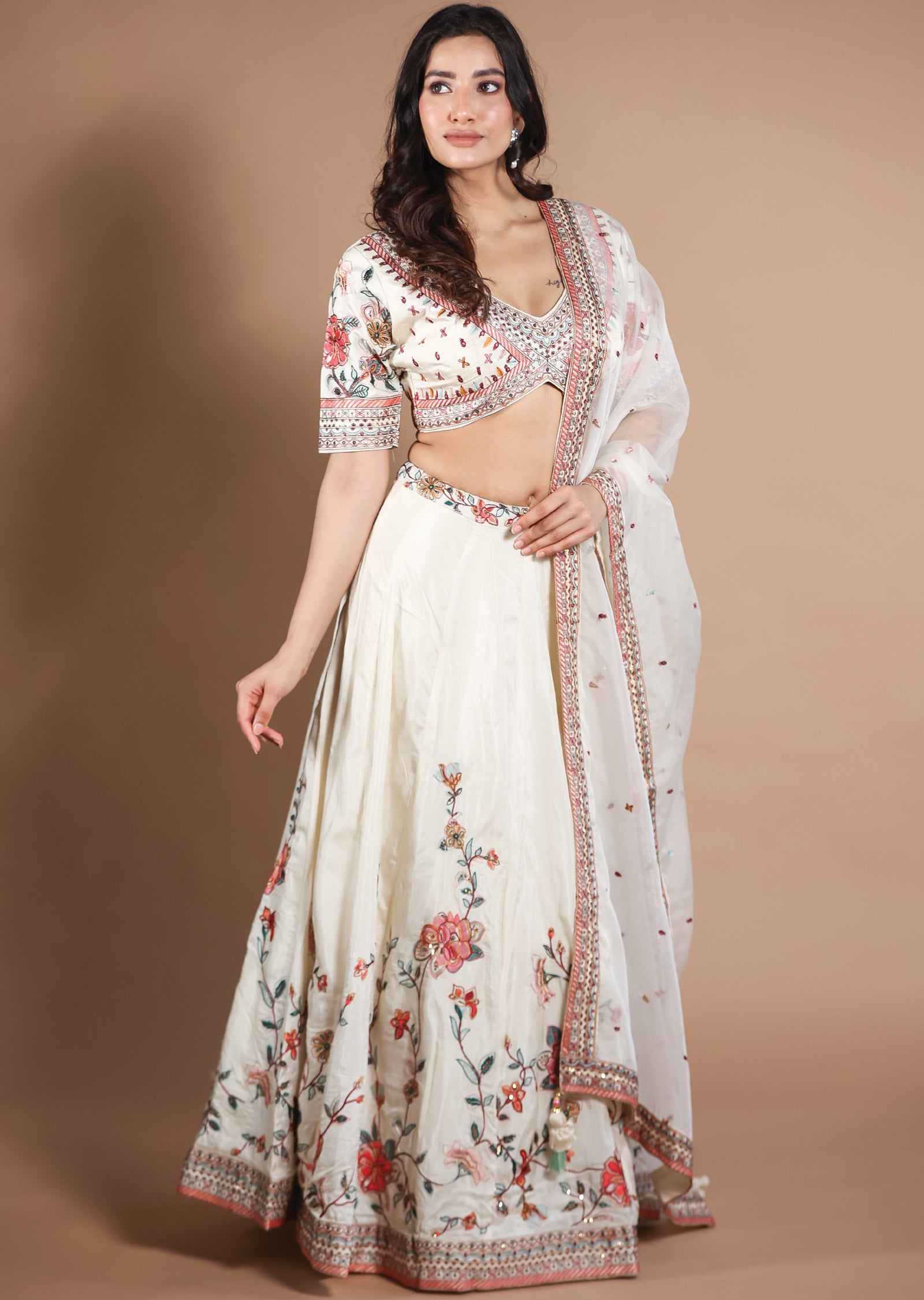 Cream Silk Lehenga
