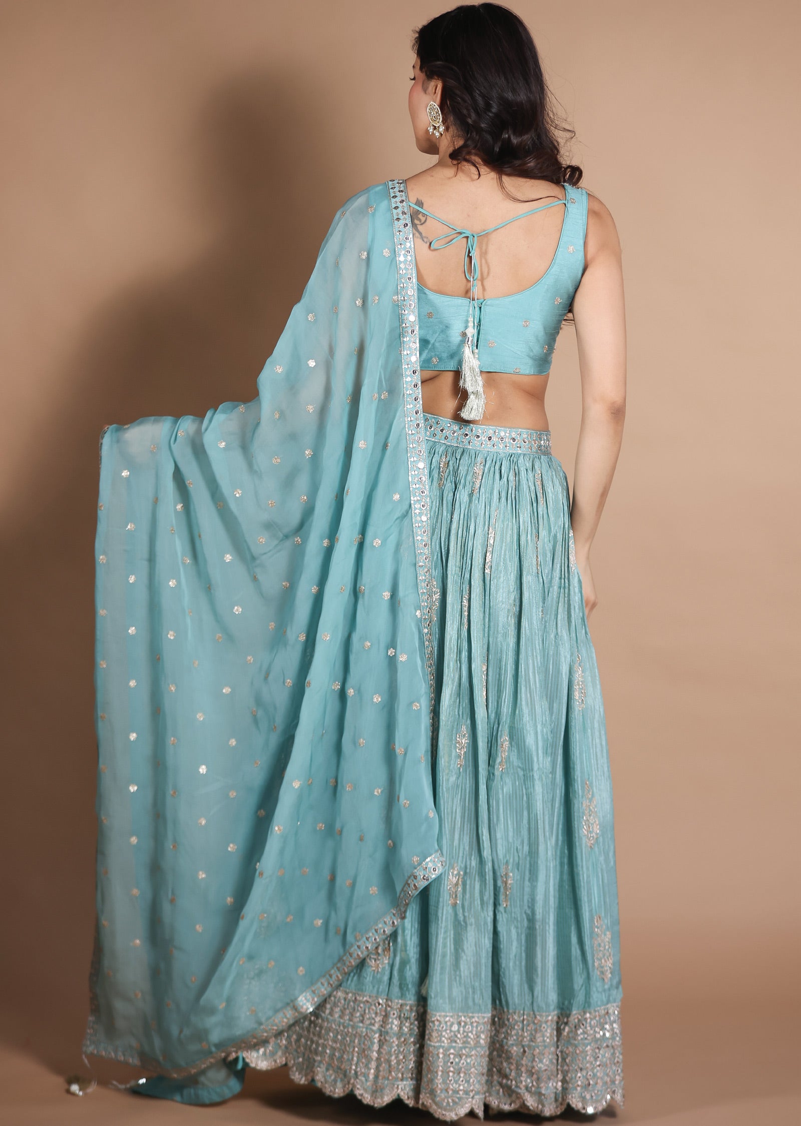 Sea Green Silk Lehengas