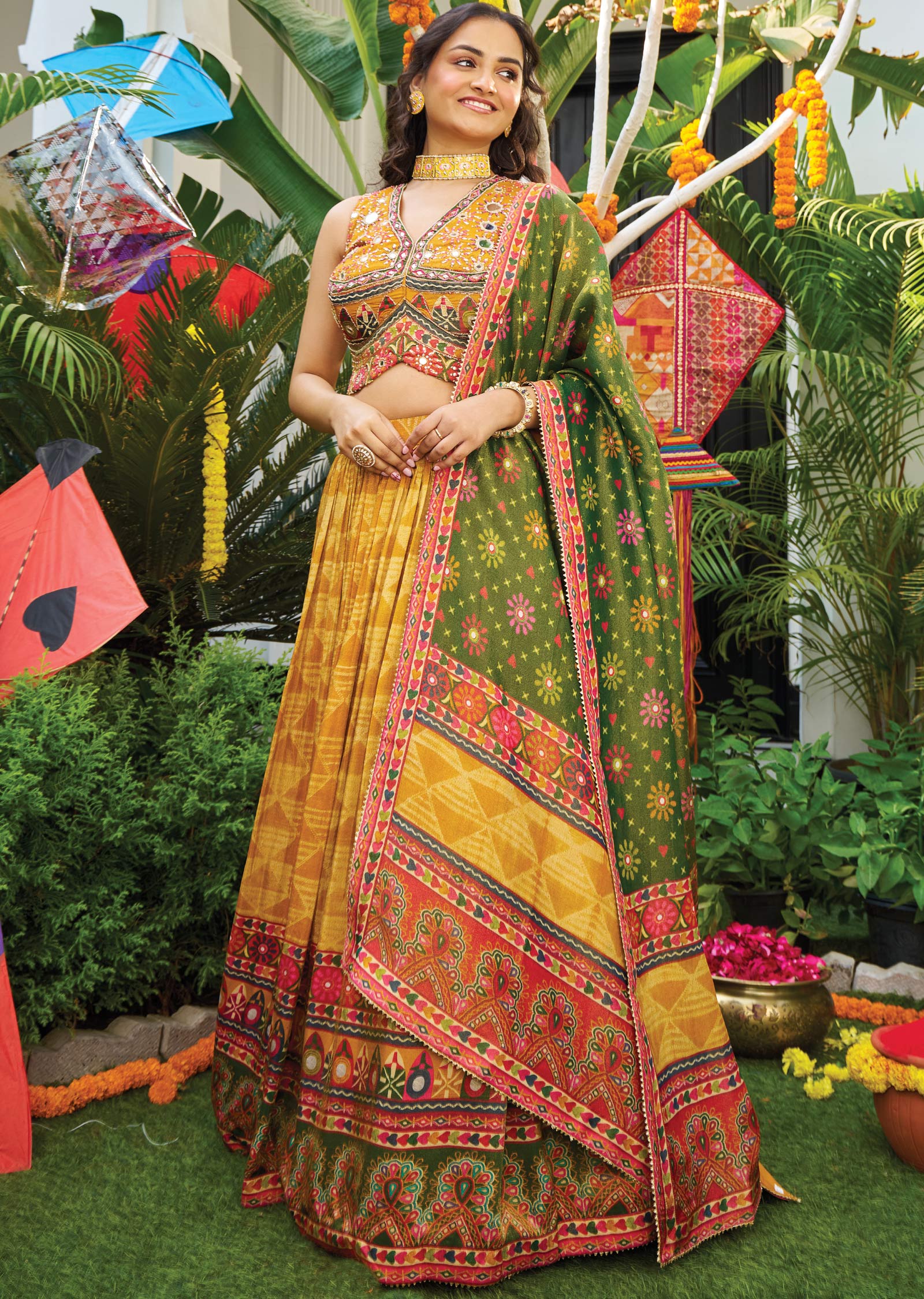 Mustard Tissue Silk Lehengas