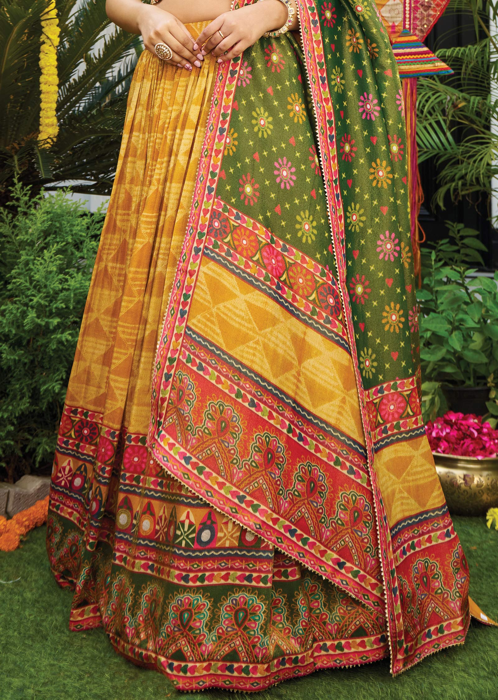 Mustard Tissue Silk Lehengas