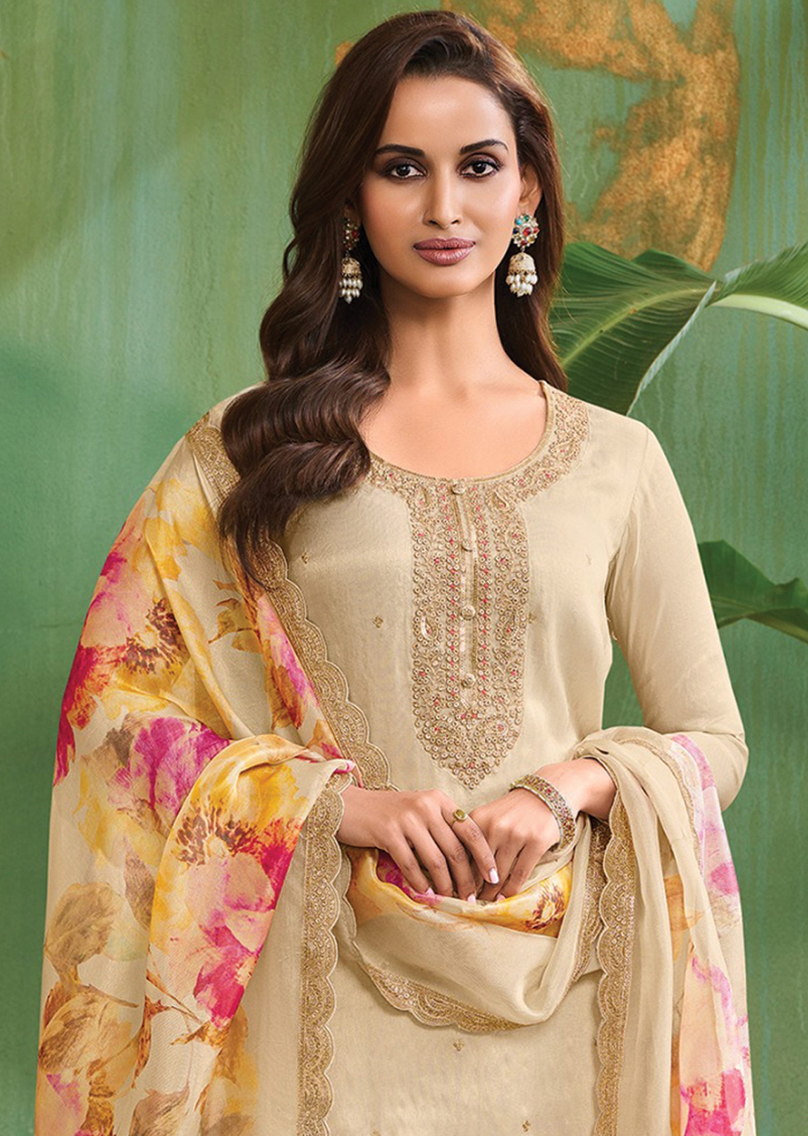 Beige Tissue Straight Cut Suit