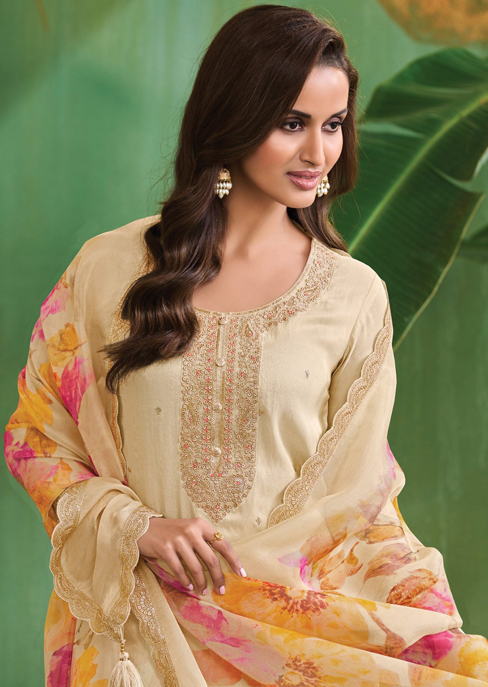 Beige Tissue Straight Cut Suit