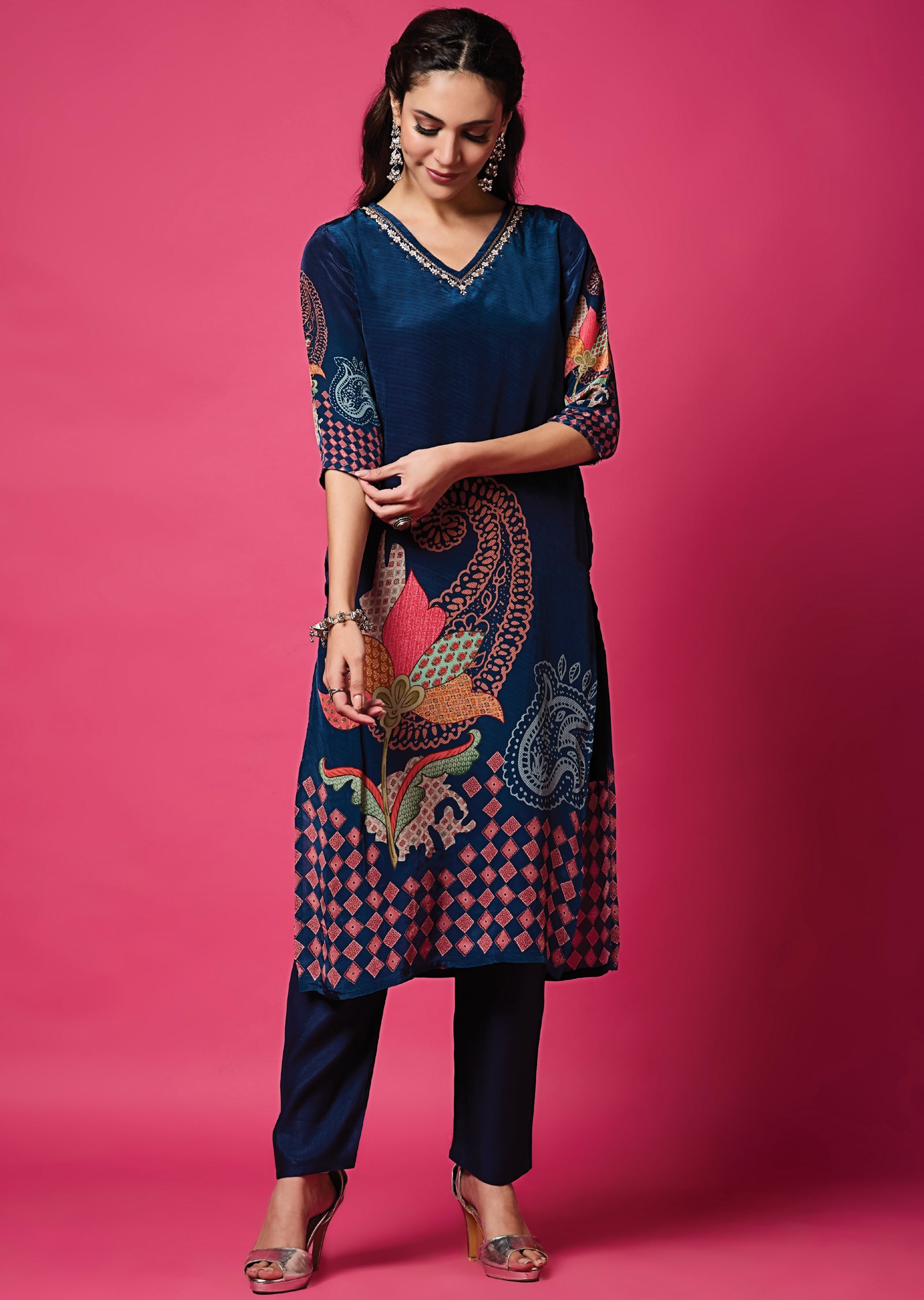 Navy Blue Crepe Straight Cut Suit