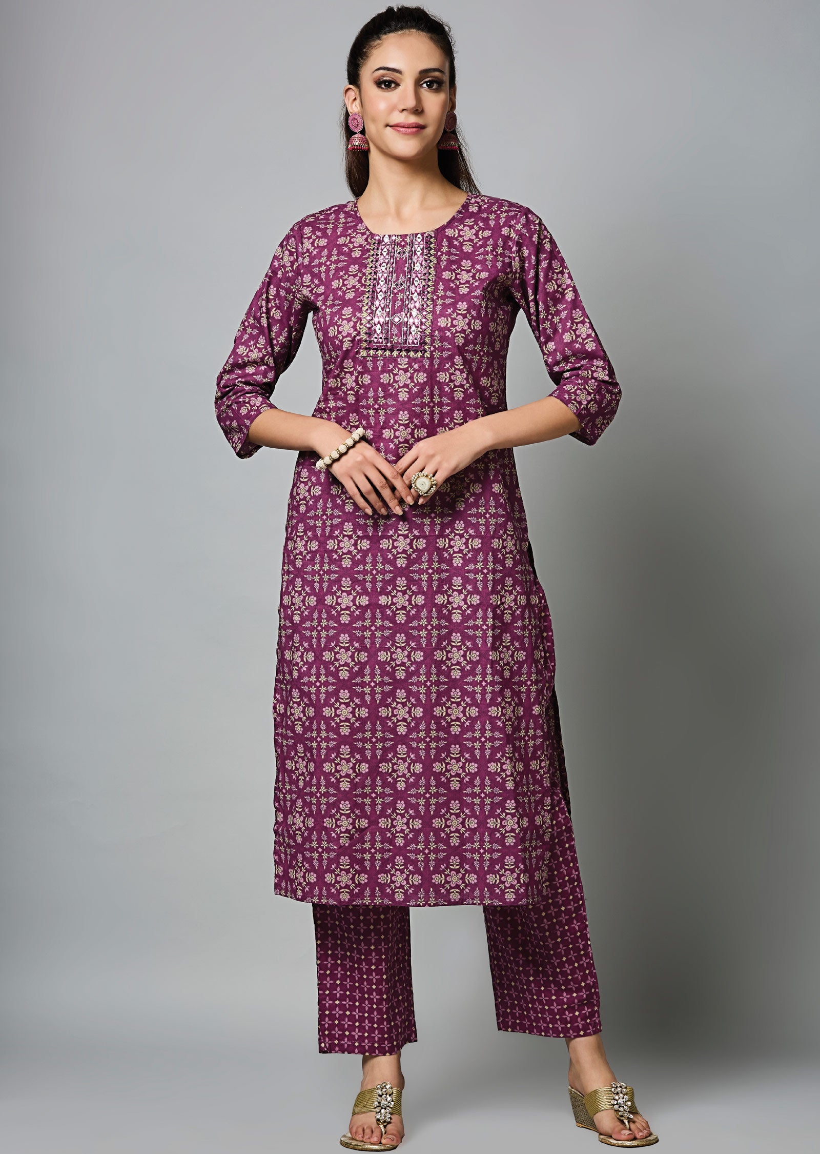 Magenta Cotton Straight Cut Suit