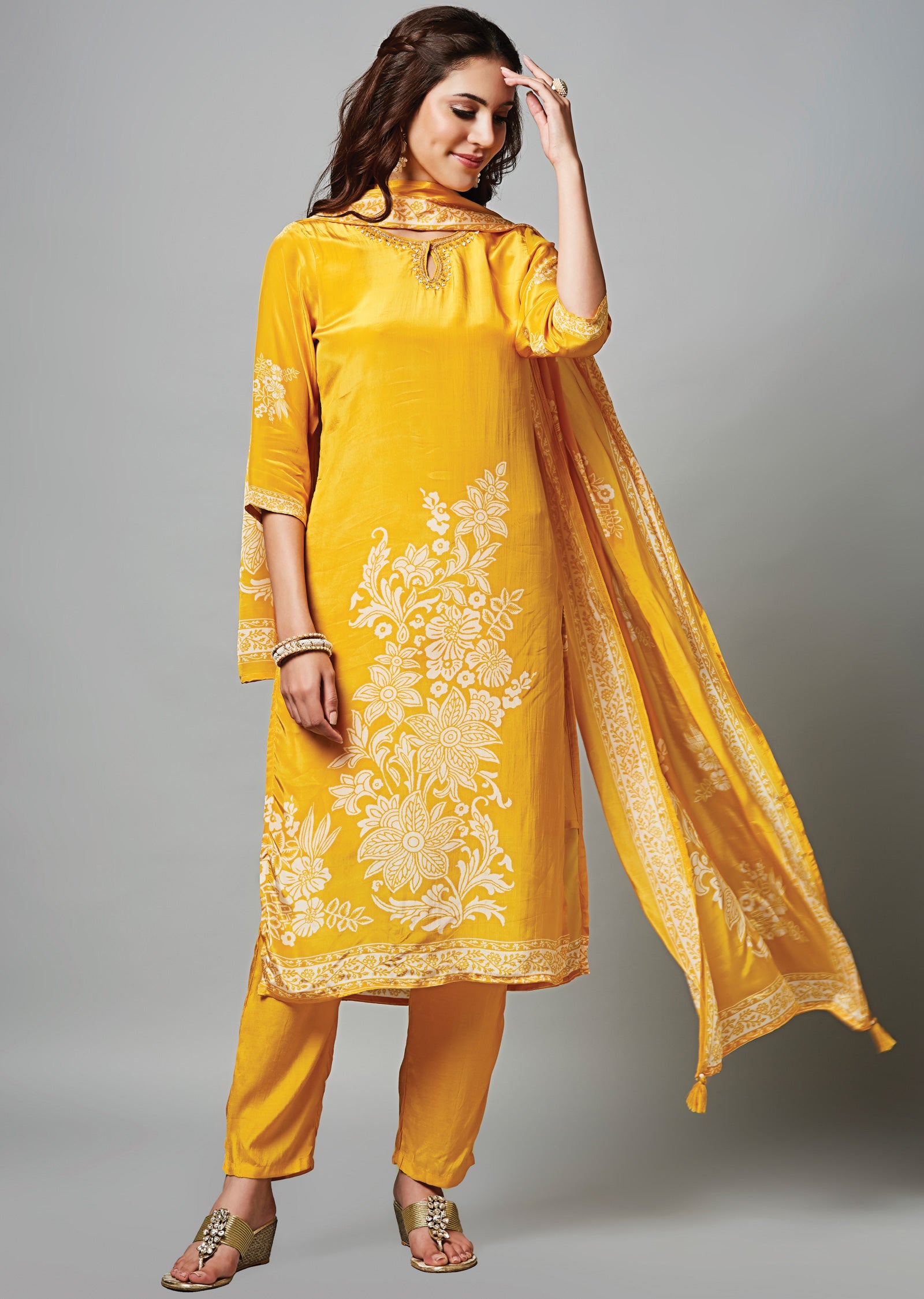 Yellow Crepe Straight Cut Suit