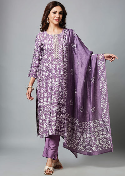Lavender Chanderi Straight Cut Suit