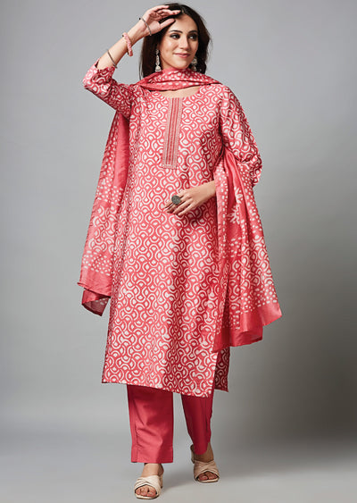 Pink Chanderi Straight Cut Suit