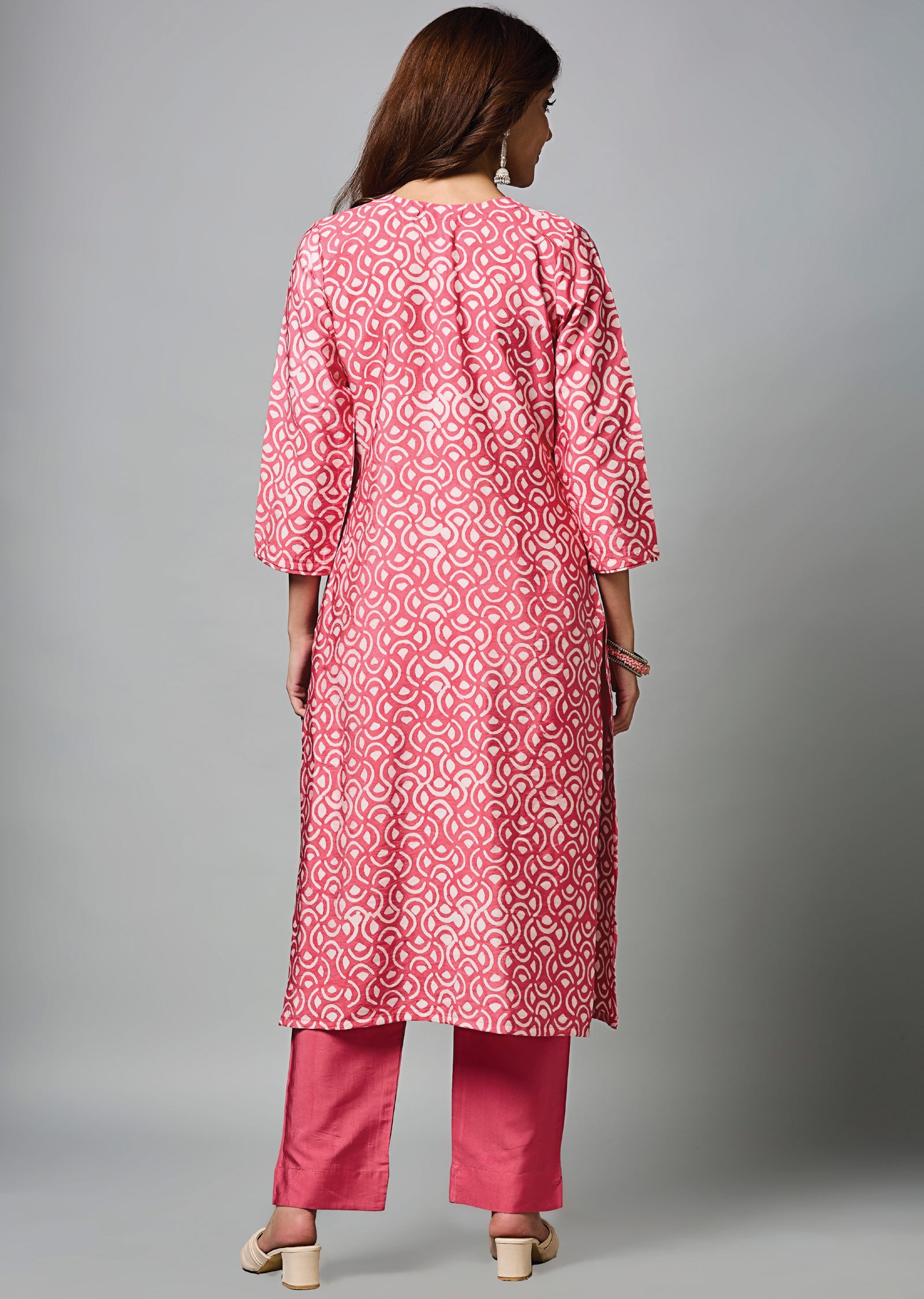 Pink Chanderi Straight Cut Suit