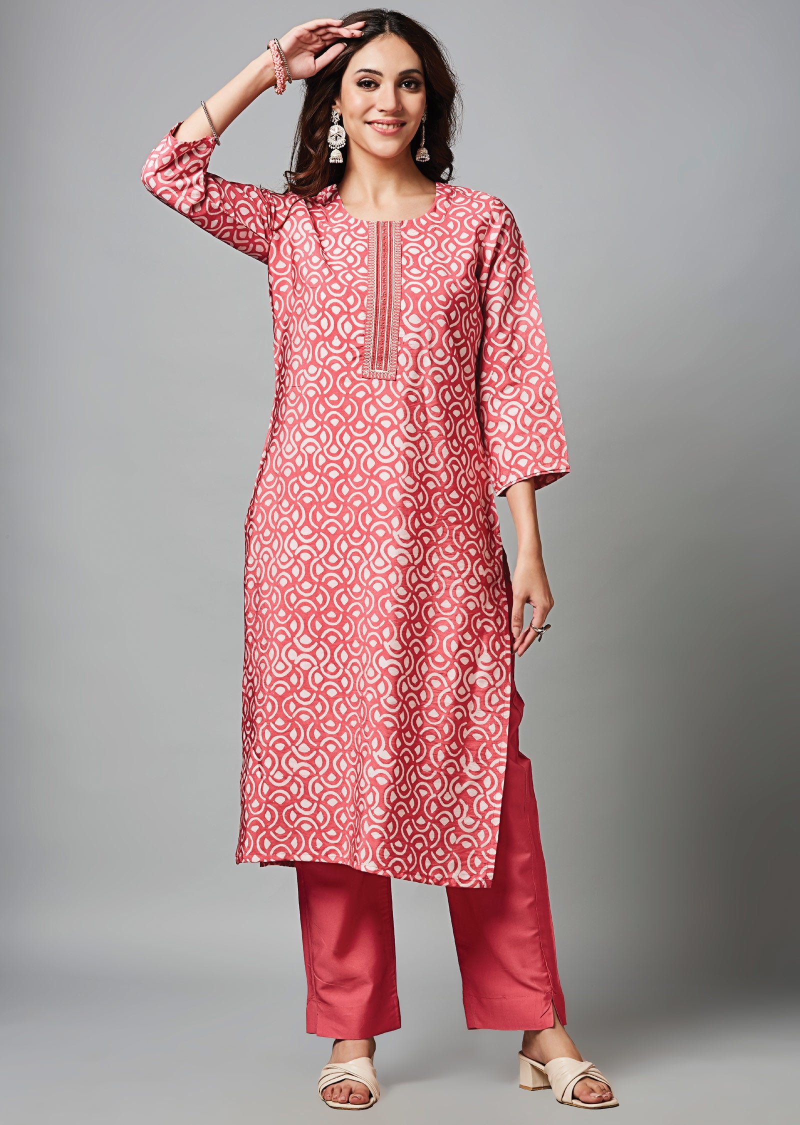 Pink Chanderi Straight Cut Suit