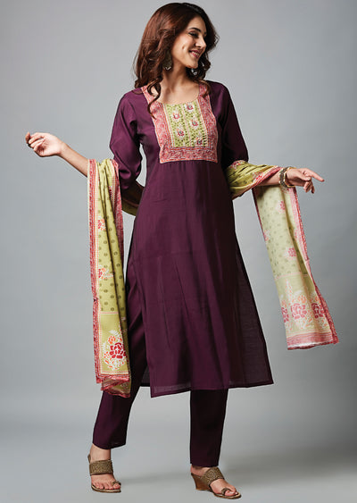 Wine Soft Silk Straight Cut Suit