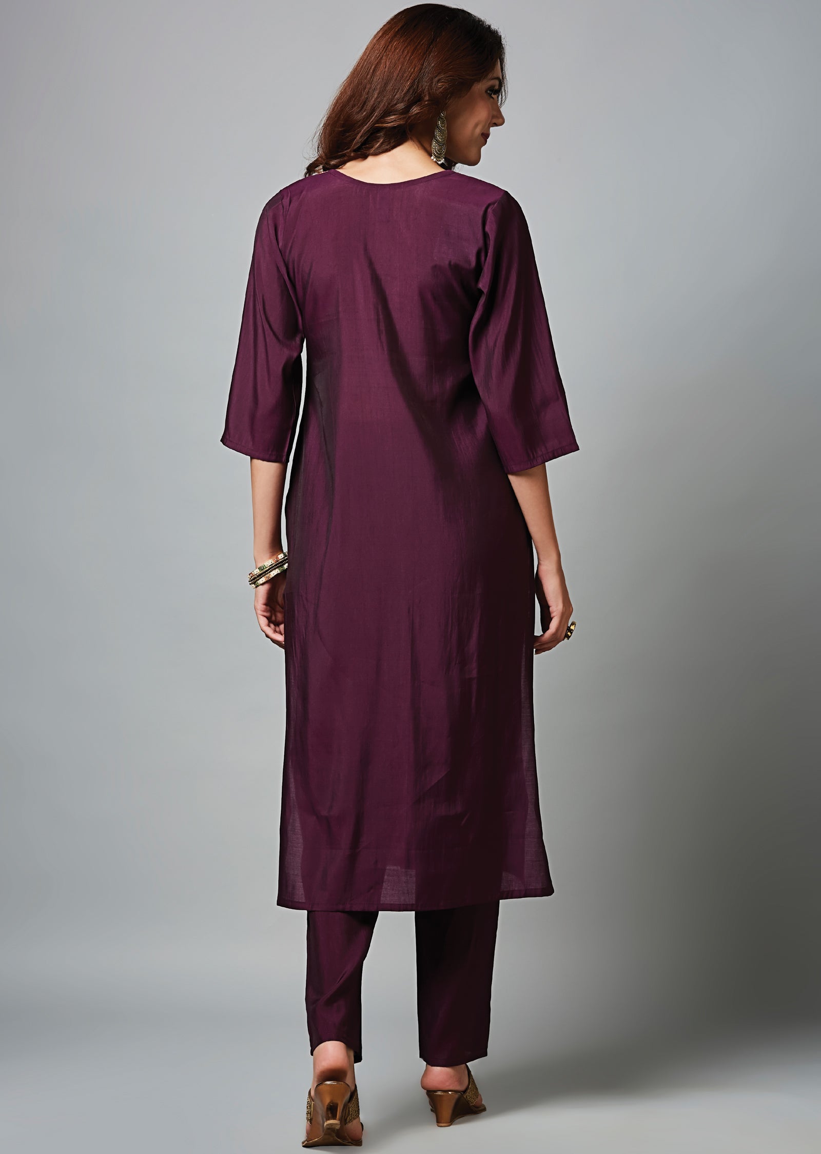 Wine Soft Silk Straight Cut Suit