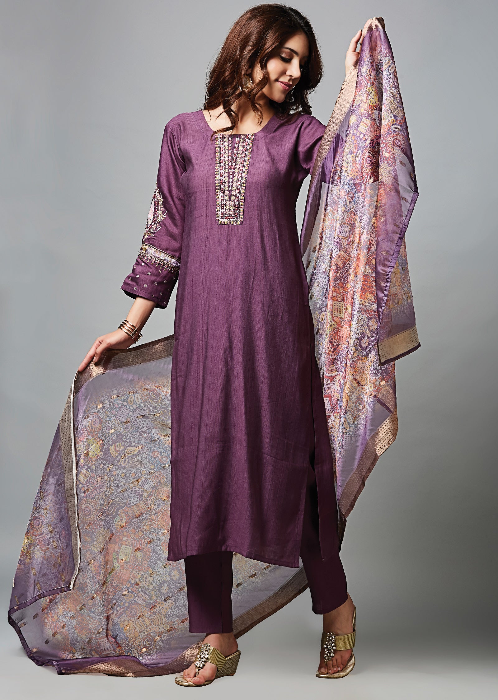 Mauve Soft Silk Straight Cut Suit