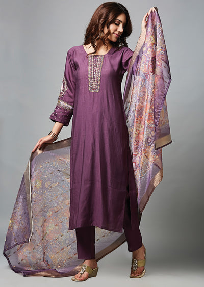 Mauve Soft Silk Straight Cut Suit