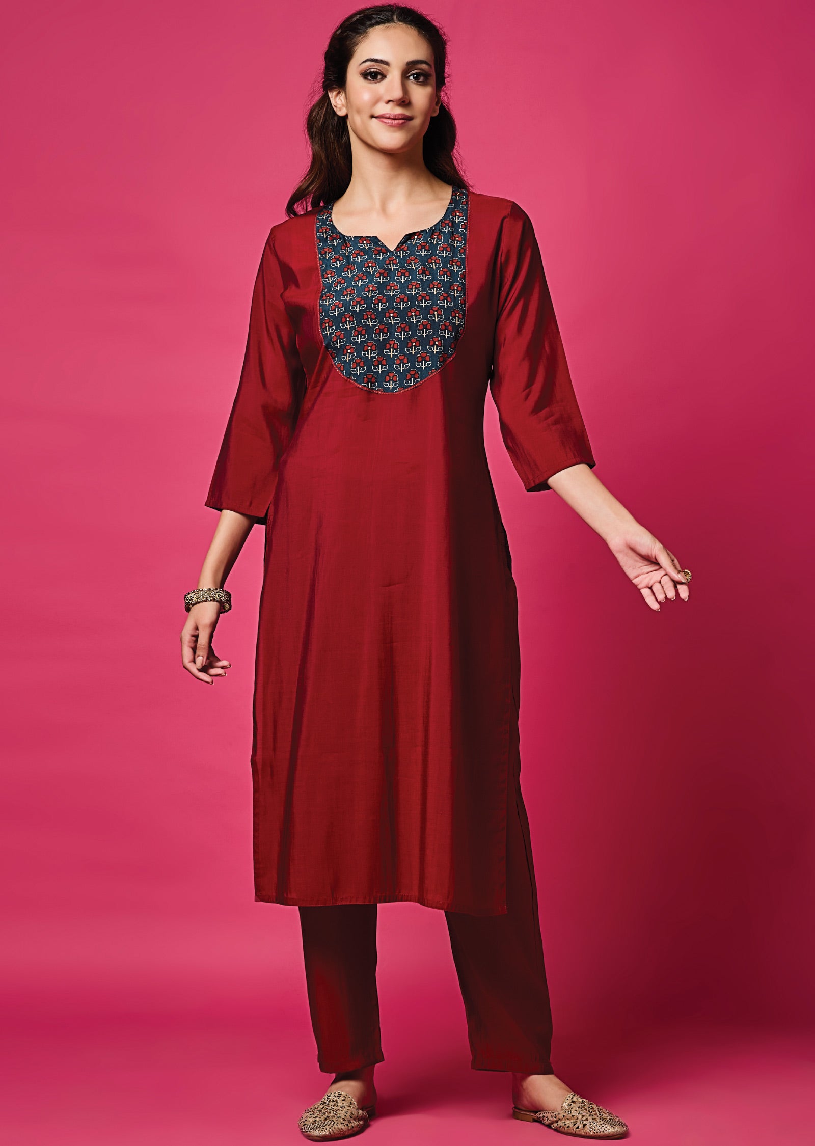 Maroon Russian Silk Straight Cut Suit