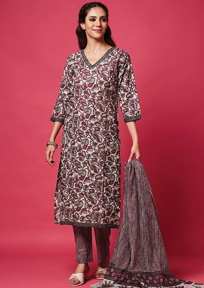 Dark Pink Cotton Straight Cut Suit