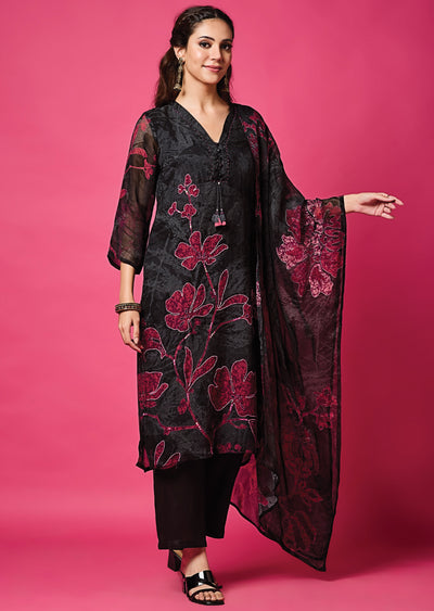 Black Organza Straight Cut Suit