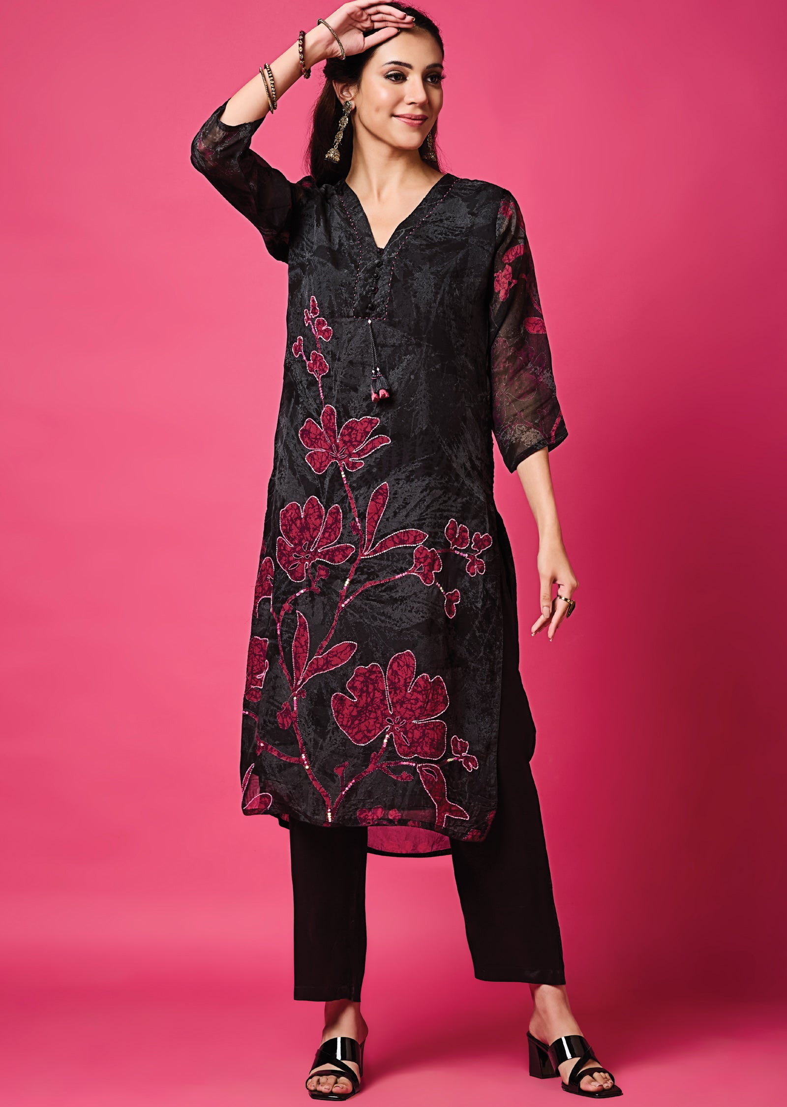 Black Organza Straight Cut Suit