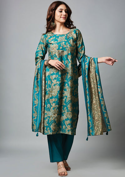 Rama Green Muslin Straight Cut Suit