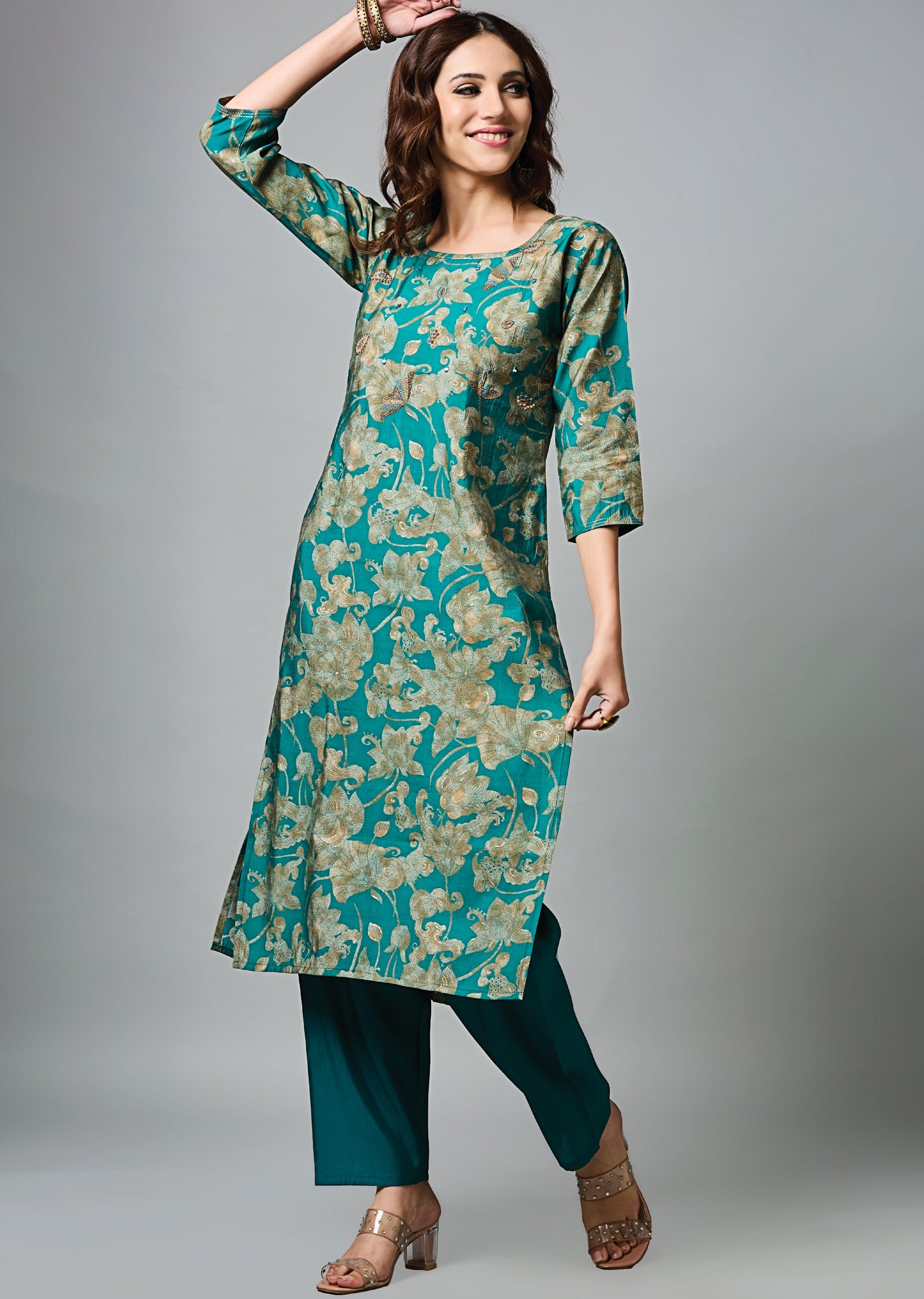 Rama Green Muslin Straight Cut Suit