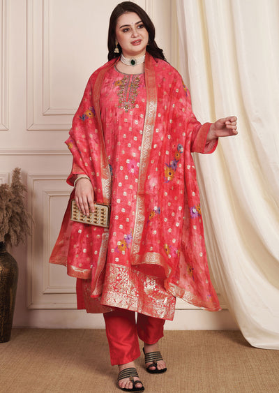 Pink Banarasi Dola Silk Straight Cut Suit