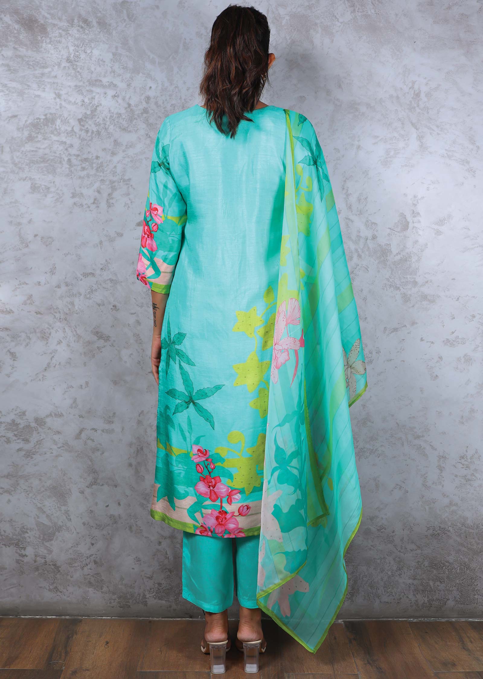 Sea Green Modal Printed Straight cut suits