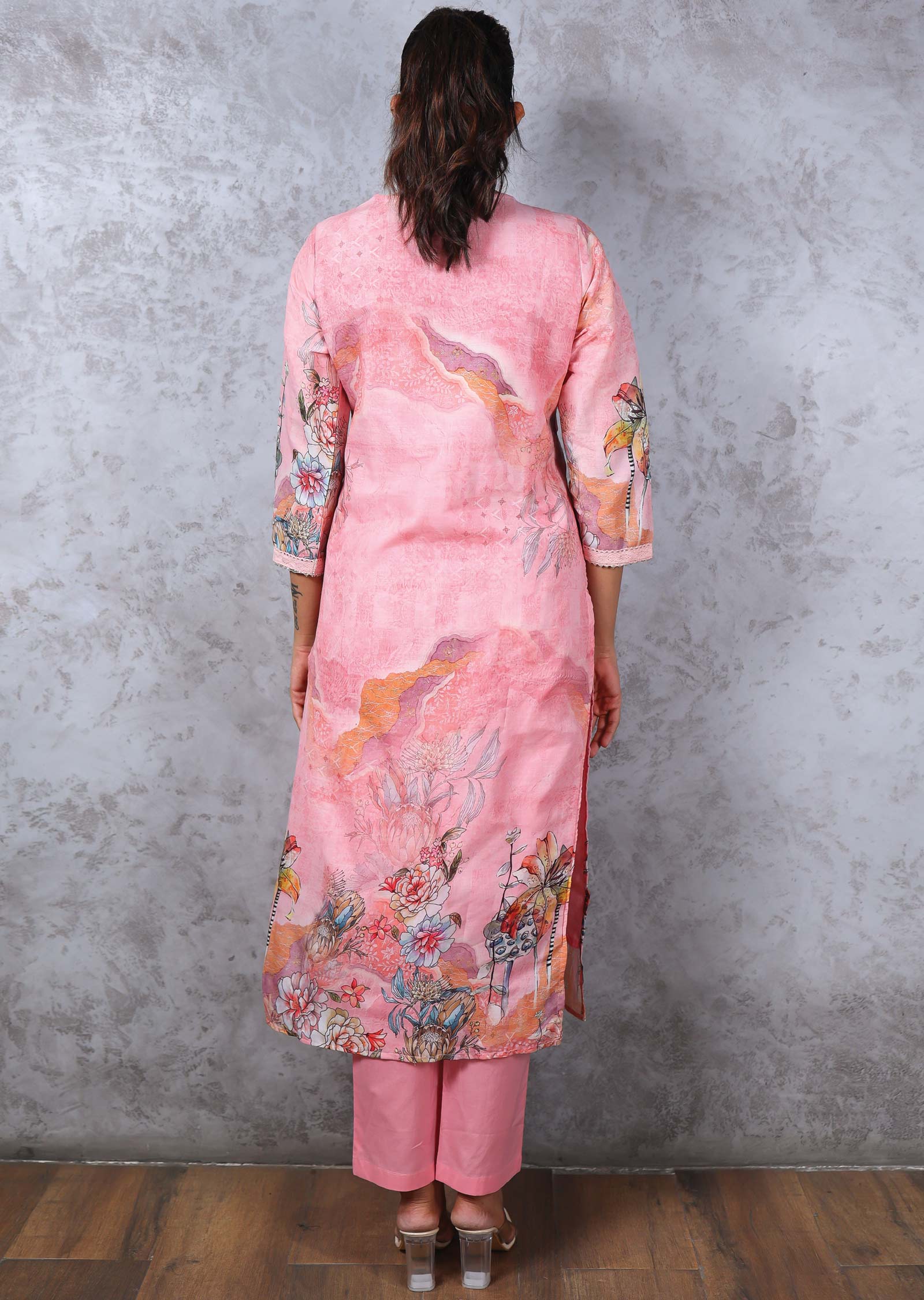 Pink Cotton Straight cut suit