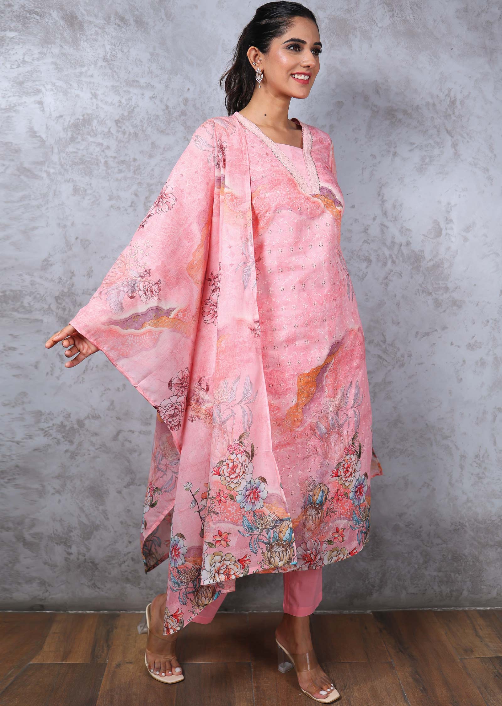 Pink Crush Cotton Printed Straight cut suits