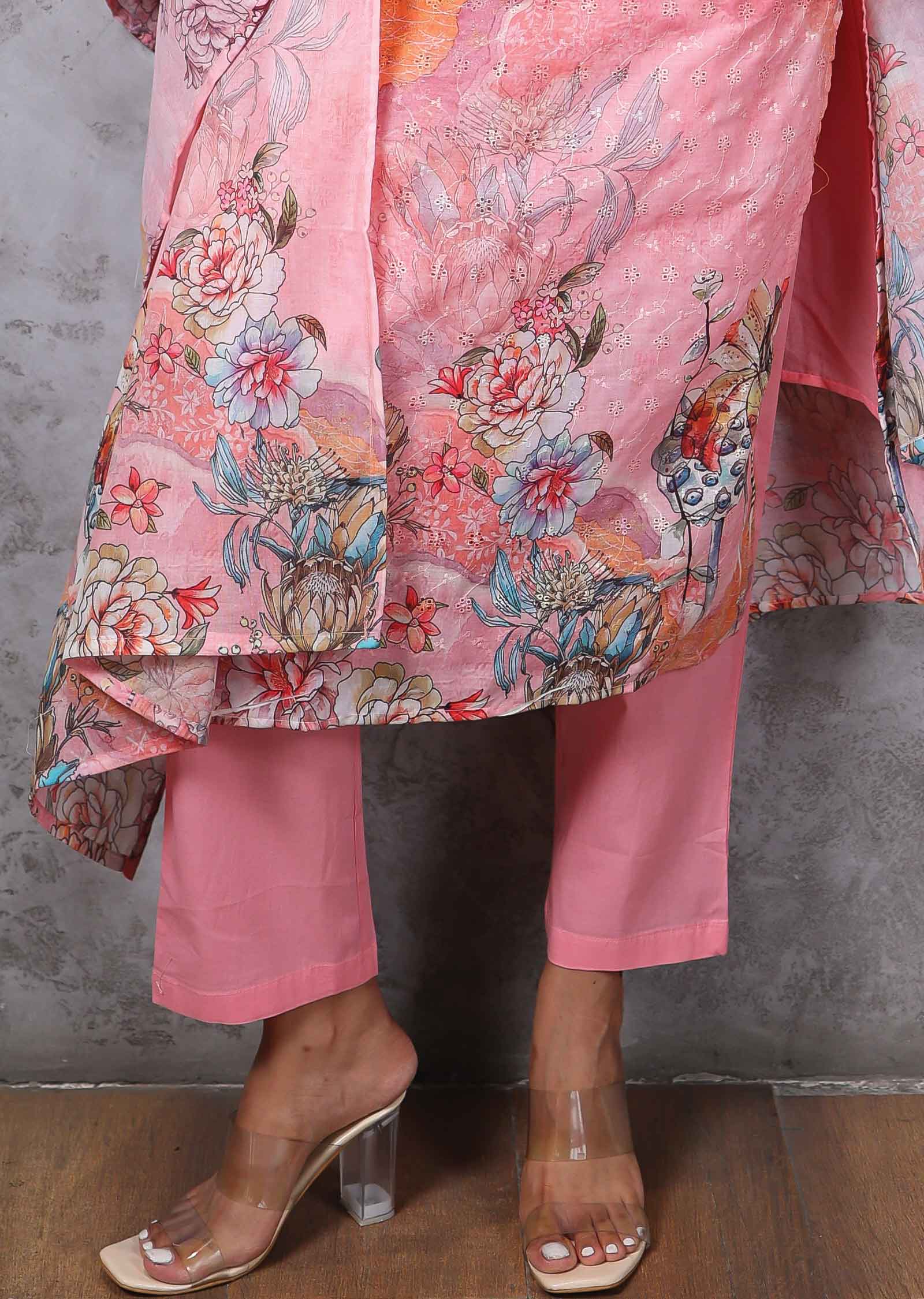 Pink Crush Cotton Printed Straight cut suits